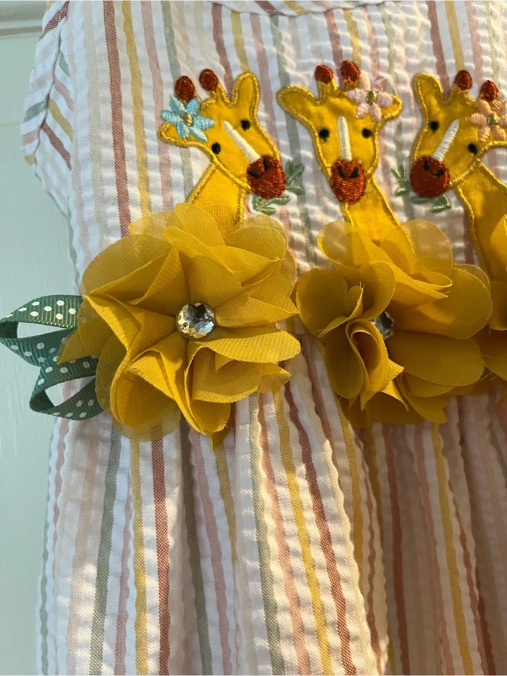Beautiful Seersucker Dress with Adorable Giraffe and Floral Accents